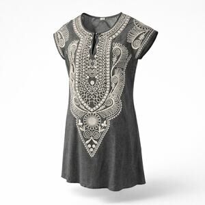 THEME Dress Size S Gray Ivory Shift Above Knee Linen Cap Sleeve Office